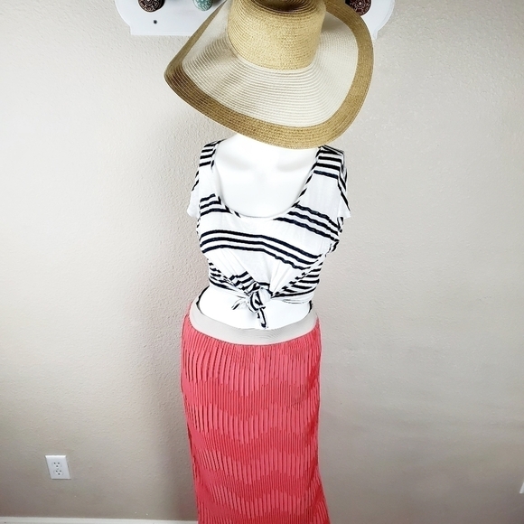 For Cynthia Orange Coral Long Maxi Pleated Skirt SALE - Picture 2 of 8